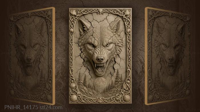 Wolf head moonlit landscape cracks 3d STL model
