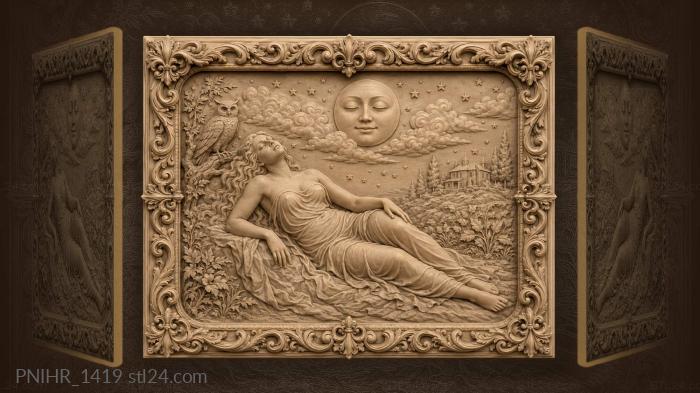 Sleeping beauty moon and owl 3d STL model
