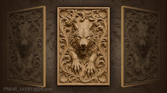 Fierce wolf head with acanthus 3d STL model