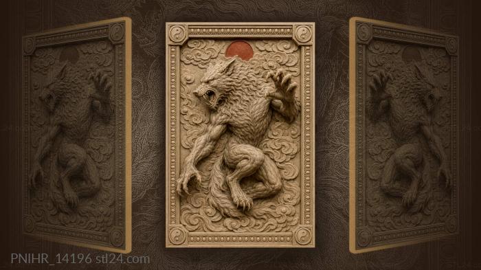 Wolf leaping from clouds under red disc 3d STL model