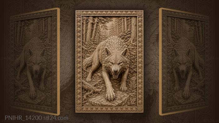 Wolf stepping ahead of dark pinewood 3d STL model