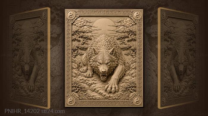 Pine tree against red sun 3d STL model