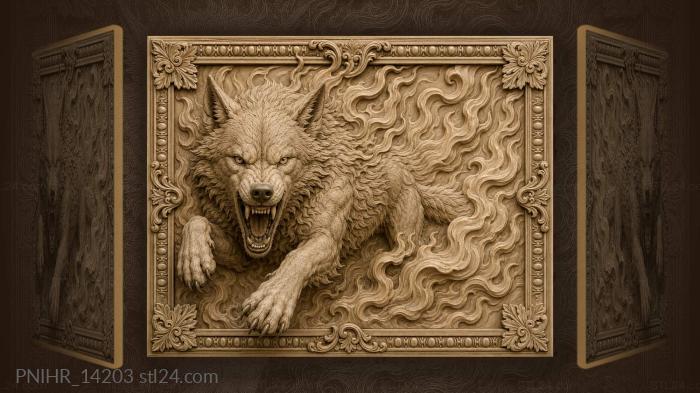 Wolf roaring inside a whirl of fire 3d STL model