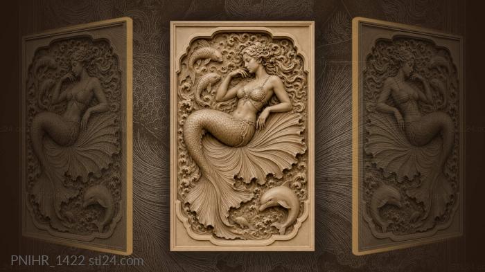 Mermaid and flowing floral hair 3d STL model