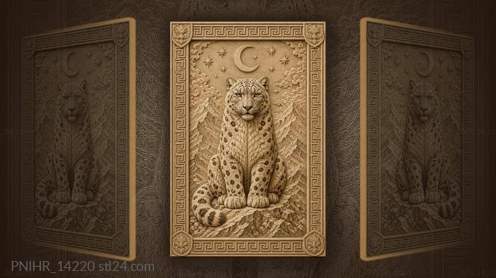Regal snow leopard protects moonlit mountain realm 3d STL model