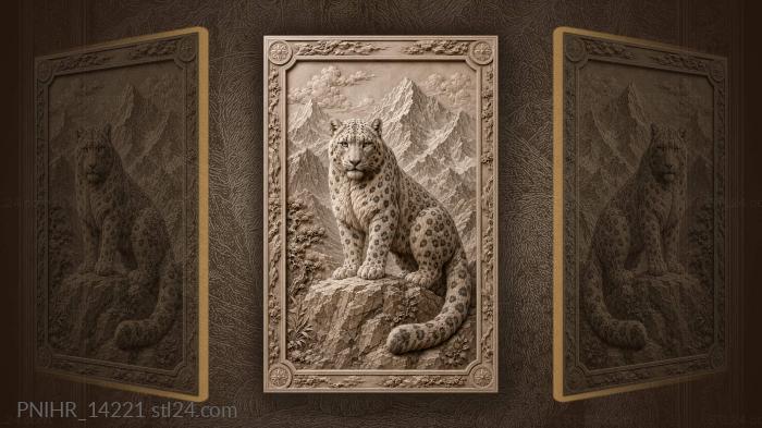 Snow leopard among high mountains 3d STL model