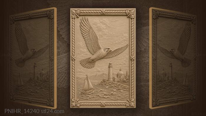 Falcon over coastal town scene 3d STL model