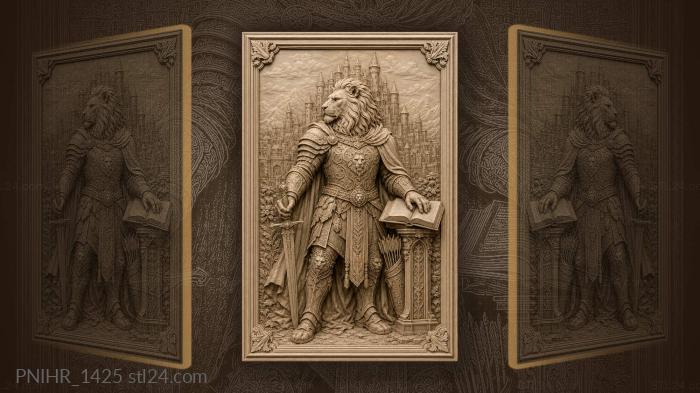 Lion headed warrior with book and quiver 3d STL model