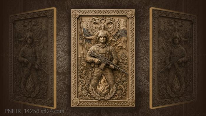 Gunner beneath eagle and burning wreath 3d STL model