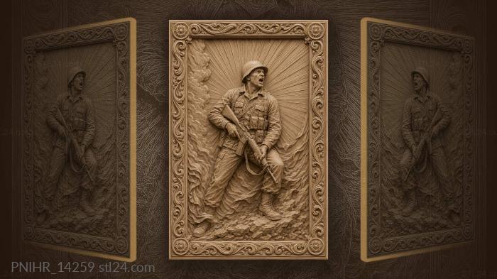 Courageous soldier with rifle shouting 3d STL model