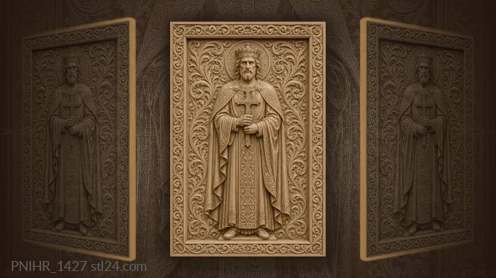 Crowned ruler with hands clasped on a cross 3d STL model