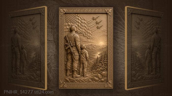 Soldier watching three aircraft and the flag 3d STL model