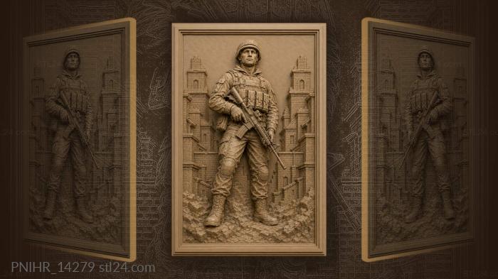 Heroic soldier with city backdrop 3d STL model