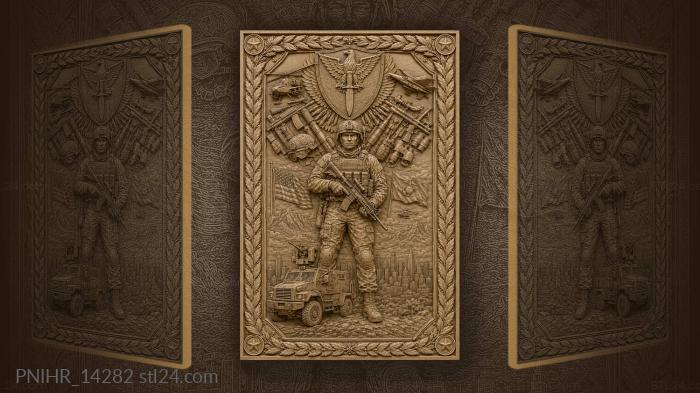 Soldier with eagle shield and city 3d STL model