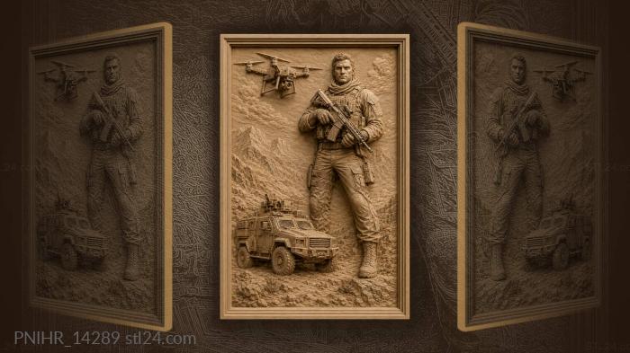 Soldier with rifle drone and vehicle 3d STL model