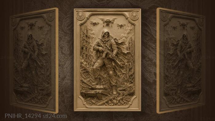 Skull faced rifleman under three drones 3d STL model