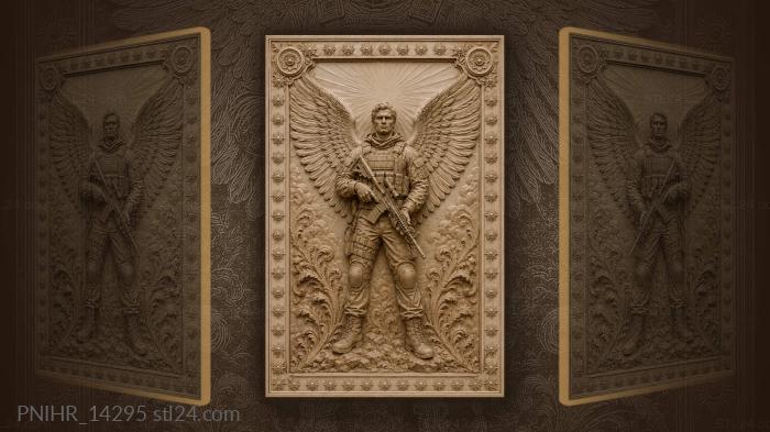 Winged soldier with rifle sunbursts 3d STL model