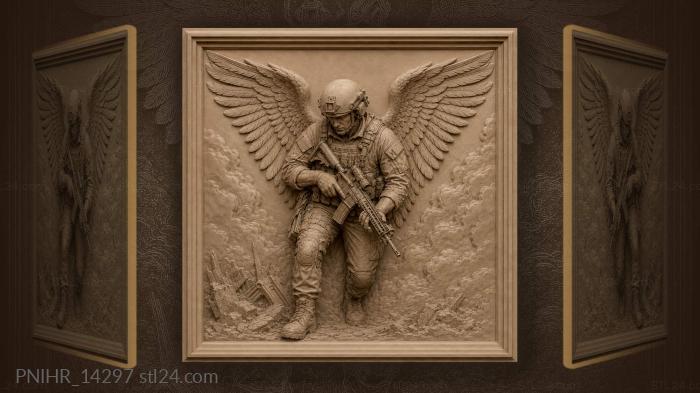 Winged trooper crouching with his rifle 3d STL model