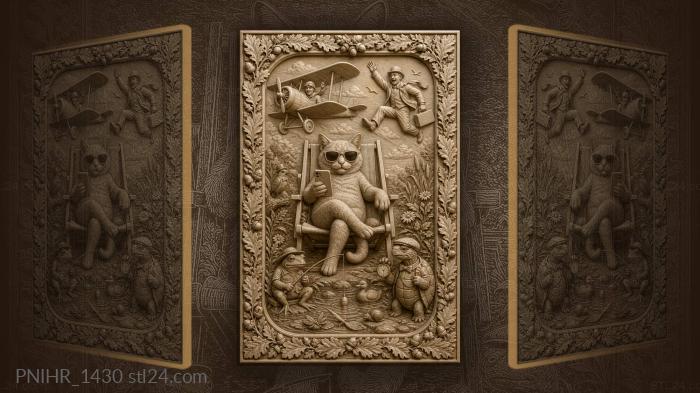 Cool cat pilot and animal friends 3d STL model