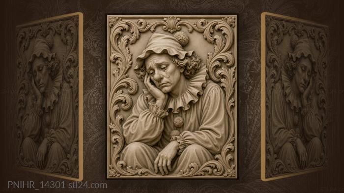 Sad clown with acanthus frame 3d STL model