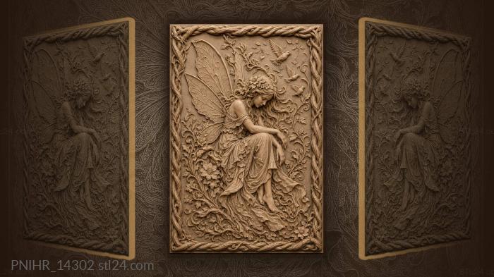 Melancholy fairy among floral swirls 3d STL model