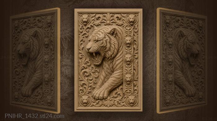 Fierce tiger head repeating pattern 3d STL model