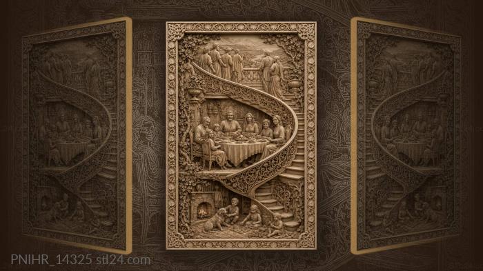 Family feast on winding stairs 3d STL model