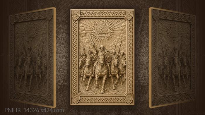 Galloping horses sunburst celtic border 3d STL model