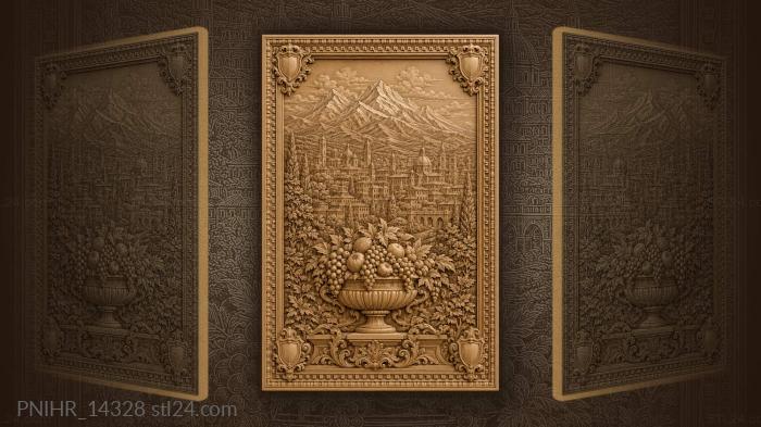 Town under snowy peaks with a fruit vase 3d STL model