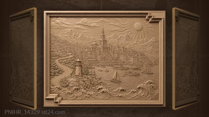 Lighthouse and harbour below the mountains 3d STL model