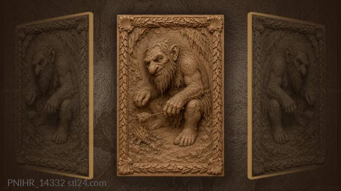 Troll roasting meat on a long skewer 3d STL model