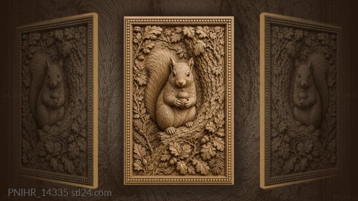 Squirrel with acorn among leaves 3d STL model