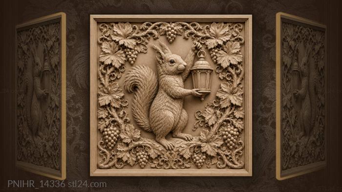 Squirrel with lantern grapevine frame 3d STL model