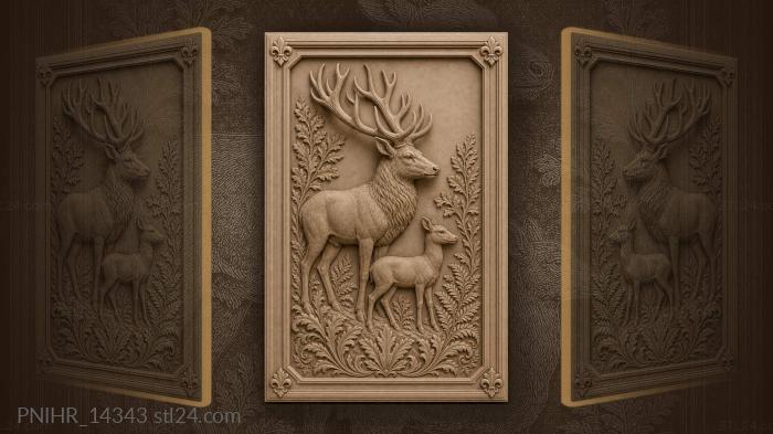 Stag and fawn among fern fronds 3d STL model