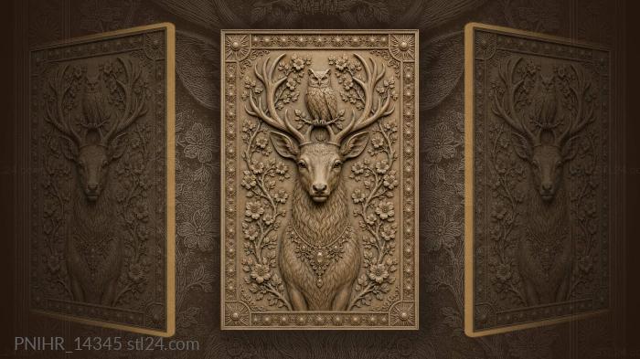 Owl perched on the stag antlers 3d STL model