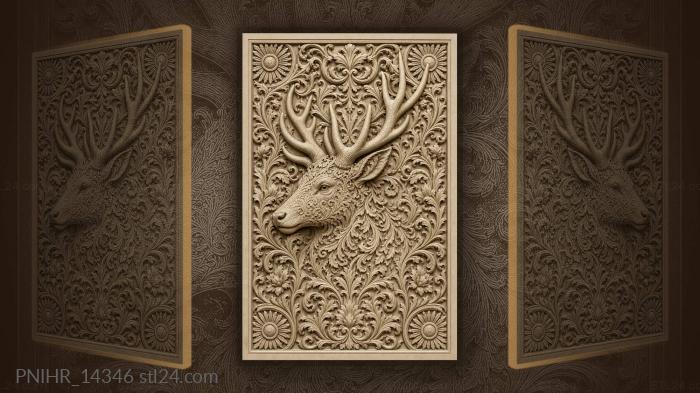 Stag head woven with flowers 3d STL model