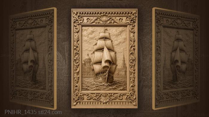 Sailing ship distant city view 3d STL model