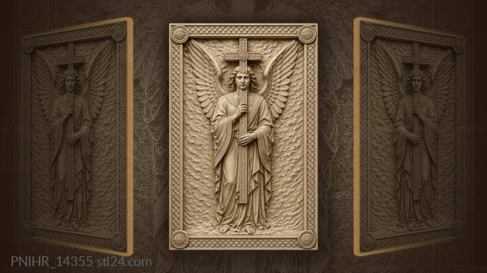 Angel grasping a tall cross 3d STL model