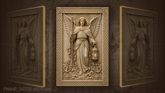 Angel with lantern above anchors and waves 3d STL model