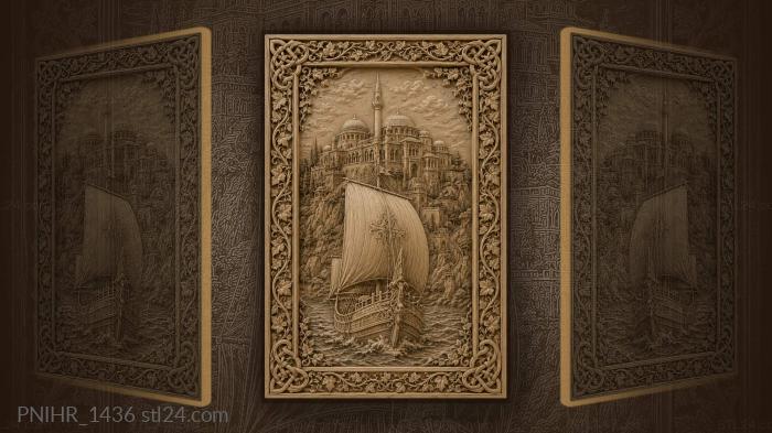 Ship sailing past coastal city 3d STL model