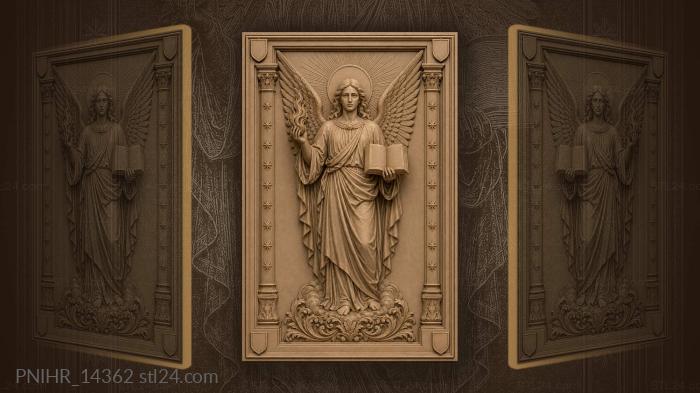 Angel between star columns with book and flame 3d STL model