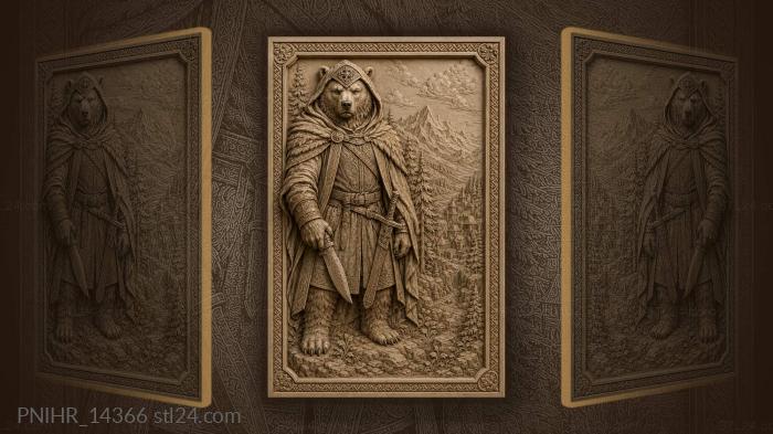 Hooded fighter above a forest village 3d STL model
