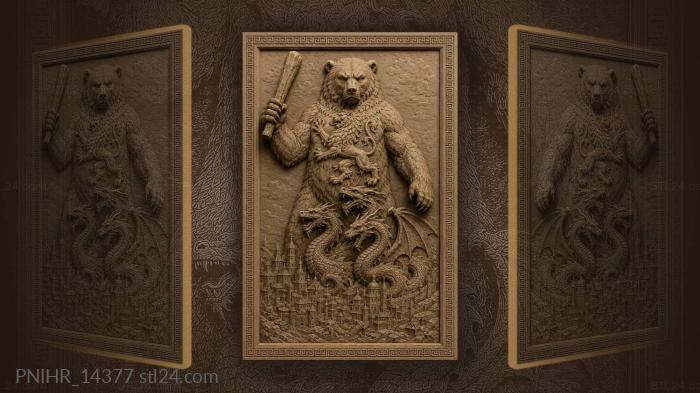 Club bear against a many headed dragon 3d STL model