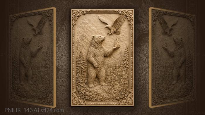 Bear holding a small flame over a village 3d STL model