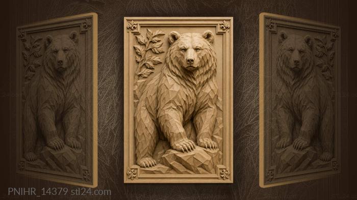 Faceted bear with a small leafy twig 3d STL model