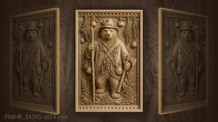 Bear walking with staff and axe 3d STL model