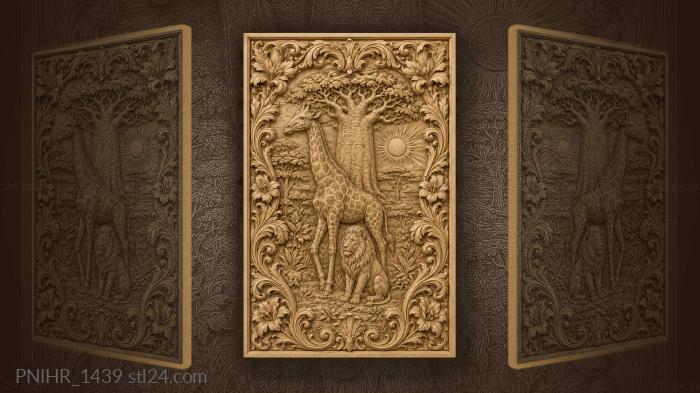 Giraffe and lion under baobab 3d STL model