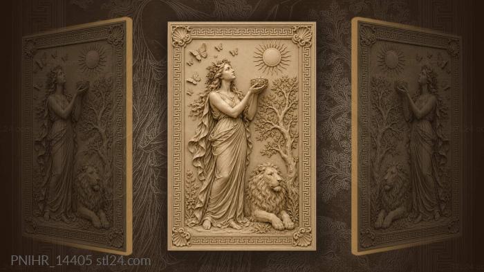 Forest lady with butterflies and lion 3d STL model