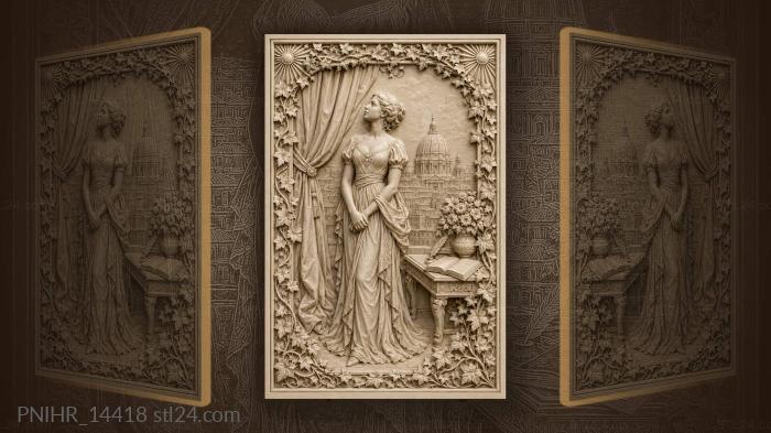 Lady with city and flowers 3d STL model