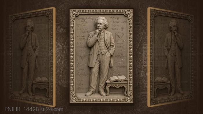 Albert Einstein thinking by a chalkboard of formulas 3d STL model
